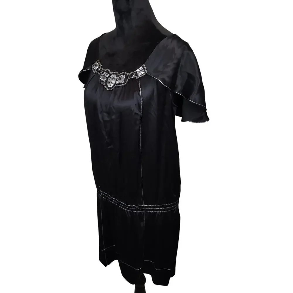 Vintage Studio M Womens 100% Silk Drop Waist Mini Dress Large Boho Whimsigoth